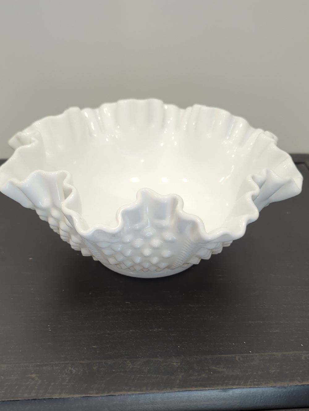 Fenton White Ruffled Hobnail Milk Glass Bowl